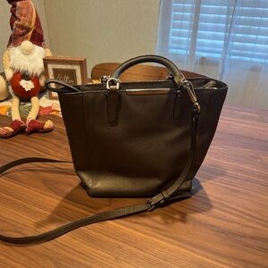 Women's Leather Top-Handle Crossbody Bag in Dark Brown